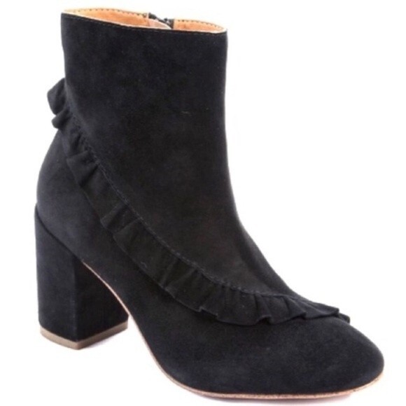 Latigo Kahlia Ruffle Black Block Heel Bootie 10M - Picture 1 of 7